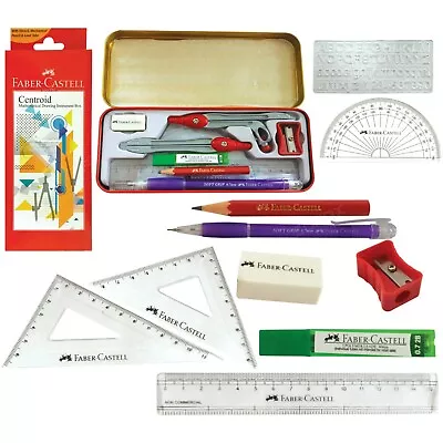 FABER CASTELL – 12Pcs Centroid Mathematical Drawing Instrument Geometry Box  • £6.99