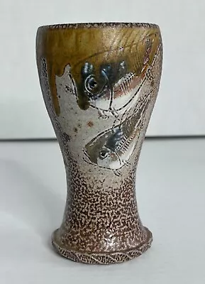 Morris Pottery Marked Stoneware Gold Dripped Fish Theme Goblet Chalice Pottery • $24.99