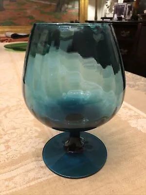 Beautiful 7” Empoli Mid Century Modern Italian Blue Glass Goblet Base • $34