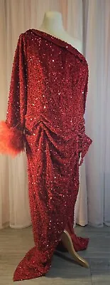 Women's Elegant Formal Plus Size Red Sequin Feather  Pageant Dress Size 20 • $20