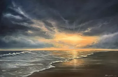 Silence. Original Oil Painting 24x36”. Seascape Art. Beach View Sunset. Gift Art • $1399