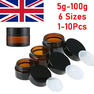 Glass Amber Cosmetic Cream Bottle Lip Balm Container Jar Pots Makeup Vials Boxes • £4.19