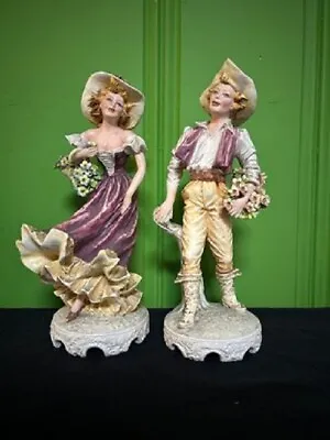 Carlo Mollica Figurines Woman With Flowers And Boy With Flowers. Very Rare 1970s • $210