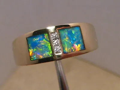 Brilliant  Men's Opal & Diamond Ring   Solid 14 K Gold  Size 11 • $2300