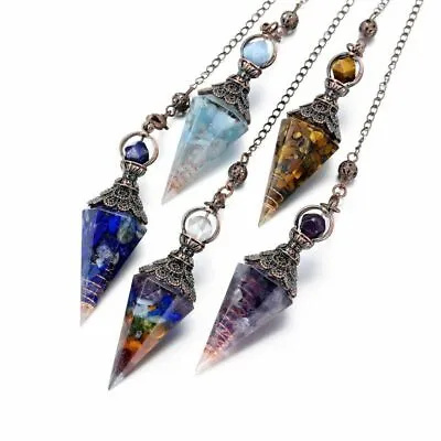 Natural Quartz Crystal Pendulum Healing Chips Stone Reiki Chakra Chain Pendant • $7.65