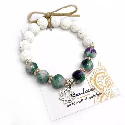 $25 • Buy MiaLava | CRYSTAL AROMATHERAPY DIFFUSER BRACELET - PURITY LOTUS - JADE & CHARM