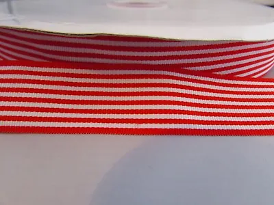 £2.50 • Buy 25mm Ribbon Red And White Horizontal Stripe Double Sided Ribbon Grosgrain