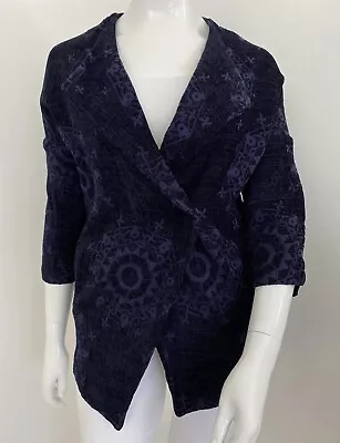 Desigual 40 / 10-12 / M Navy / Black Cotton Blend Velvet Chenille Jacket Pockets • $94