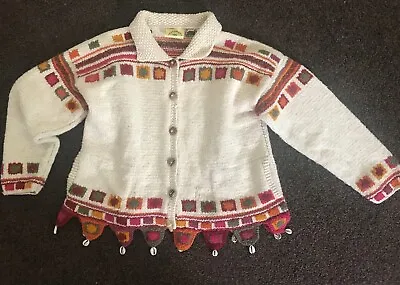 £40 • Buy Pachamama Hand Knitted Ecuador Cardigan With Shells, M L, Rare, Vintage