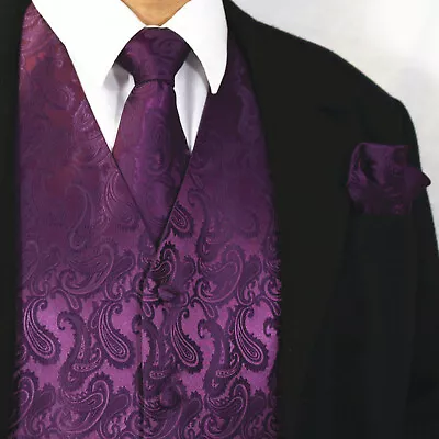 3PCS Set Men Paisley Dress Vest Waistcoat & Necktie And Hanky For Suit Or Tuxedo • $25.33