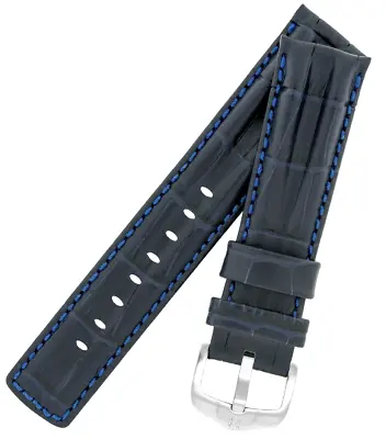 Hirsch PROFESSIONAL Embossed Leather  Double RIDGED Watch Strap  Blue 20 MM • £40
