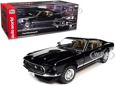 1969 Ford Mustang Gt Raven Black 1/18 Diecast Model Car By Auto World Amm1292 • $99.99