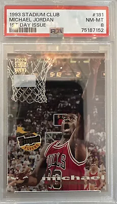 1993-94 Michael Jordan 1993 Stadium Club 1st Day Issue #181 PSA 8 NM-MT Bulls!! • $250