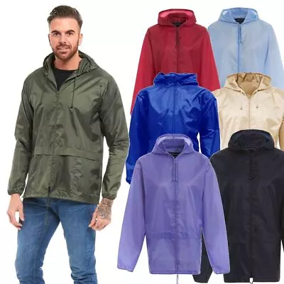 Unisex Plain Rain Coat Mac Kagoul Jacket Water Resistant Hooded Cagoul Adults UK • £8.49