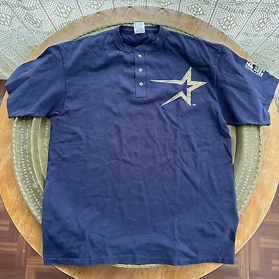 Vintage 90s Houston Astros Navy Henley T-Shirt Cotton Deluxe Size Large • $24.99