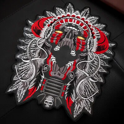 DIY Motorcycle Indian Skull Embroidered Sew On Iron On Large Patch Fabric Craft • $27.49