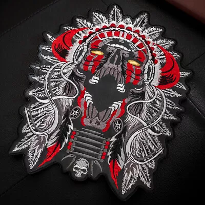 Motorcycle Indian Skull Embroidered Sew On Iron On Large Patch Fabric DIY Craft • $27.49