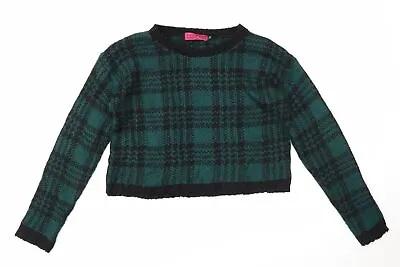 Boohoo Womens Green Round Neck Plaid Acrylic Pullover Jumper Size M • £4.50