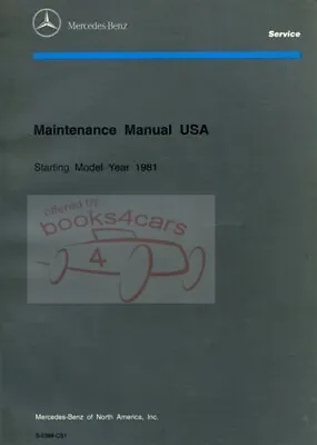 Mercedes Maintenance Service Manual 1981-1993 Book Avoid Repair Shop • $79.95