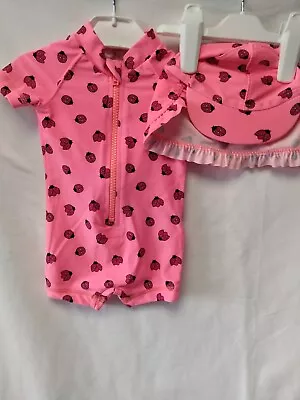 £11.99 • Buy Swimsuit Baby Girl 0 To 3 Months With Matching Hat Pretty Little Ladybird Design
