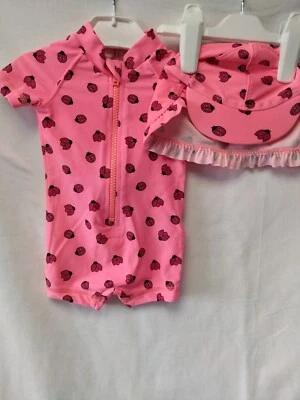 £11.99 • Buy Swimsuit Baby Girl 0 To 3 Months With Matching Hat Pretty Little Ladybird Design