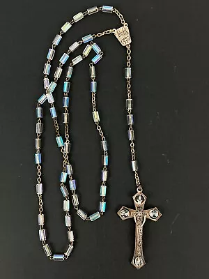 Vintage Italy Rosary Iridescent Aurora Borealis Spinning AB Glass Beads Catholic • $22.46