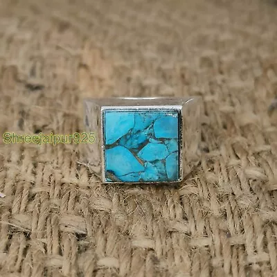 Blue Copper Turquoise Men's Ring 925 Sterling Silver Handmade Band Ring   SJ33 • $14.99