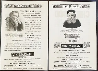 C1890s Print Ads~VIN MARIANI French Coca Tonic Victorien Sardou & Charles Gounod • $75