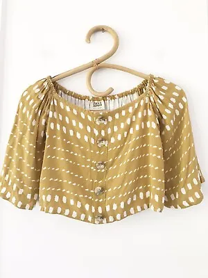 $35 • Buy ZULU & ZEPHYR Size 6 Brown Spotted Off Shoulder Cropped Casual Boho Blouse Top