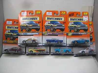 1999 MATCHBOX LOT OF 7 ALL ON MINT CARDS CHEVY CORVETTE CAMARO & BELAIR R • $2.25