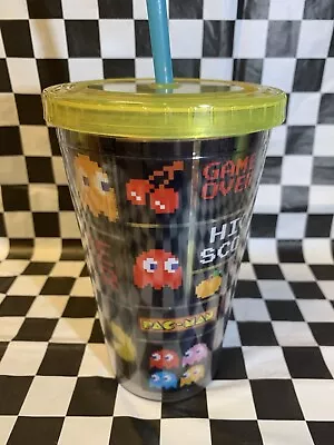 PAC MAN Travel Acrylic Cup 18oz Video GAME OVER Pac-Man GHOST Lid Tumbler STRAW • $19.99