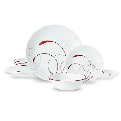 $46.44 • Buy Corelle Splendor, White And Red, 12 Piece, Dinnerware Set
