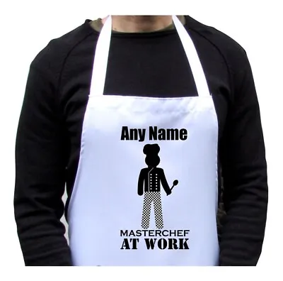 Personalised Apron Master Chef Stickman Print White Adults Fun Kitchen Gift • £10.99