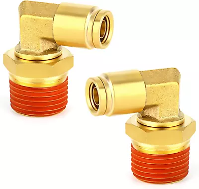 GASHER 2PCS Brass DOT Push To Connect Fittings 3/8  OD X 1/2  NPT 90 Degree • $24.99