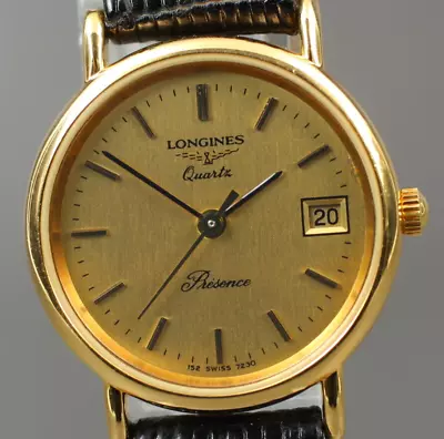 [N MINT] Vintage LONGINES Presence 152 7230 Date Gold Dial Quartz Ladies Watch • £137.05