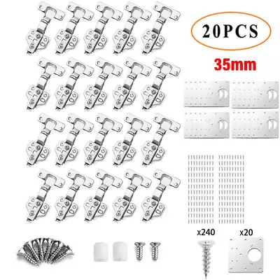 20 X Soft Close Kitchen Cupboard Cabinet Door Hinges Slow Shut Full Overlay 35mm • £15.99