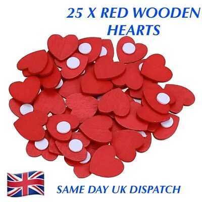 25 X 18mm Wooden Love Hearts Shabby Chic Craft Scrapbook Red Hearts Sticky Pad • £3.49