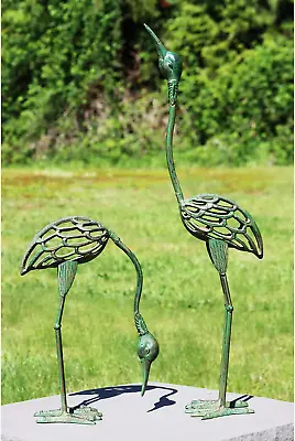 Cast Iron Metal Crane/Heron Bird Garden Sculpture For Indoor Or Outdoor Set Of 2 • $91.74