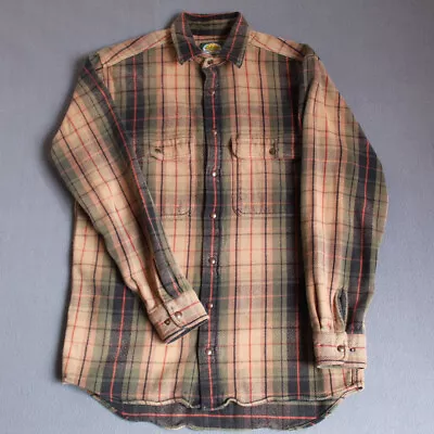 Cabelas Shirt Mens Medium Flannel Button Long Sleeve Up Soft Plaid Cotton Heavy • $8.40