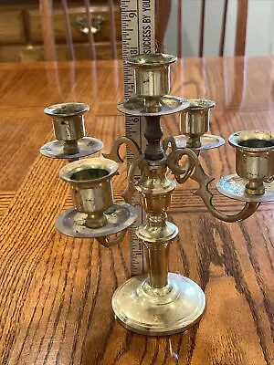 Vintage Brass 4 Arm Candelabra 5 Candle Candlestick Holders 8”H And 8 W Japan • $50