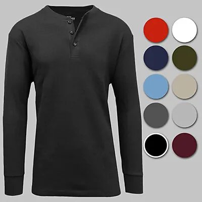 Men's Long Sleeve 3 Button Henley Waffle Knit Thermal Undershirt Tee Free Ship • $13.97