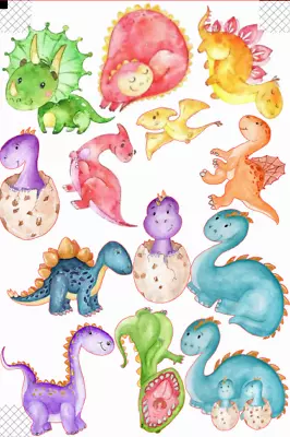 13  Cute Dinosaur Water Colour  Edible Cupcake  Topper Edible  *Pre-Cut* • £3