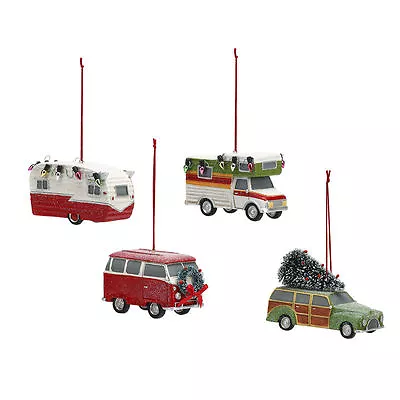 Retro 1960's Camper Woody Car And VW Bus Car Ornaments Set Of 4 Route 66 New • $29.99