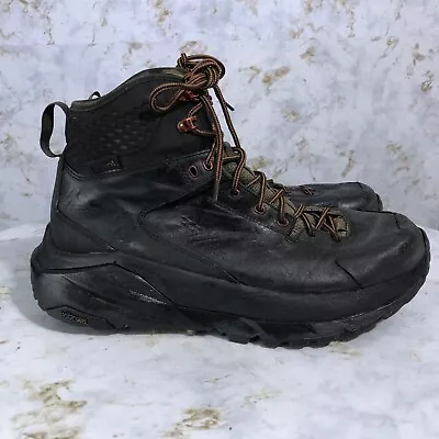 Hoka Sky Kaha Mens Sz 9 Shoes Black Leather Event Waterproof Vibram Hiking Boots • $75