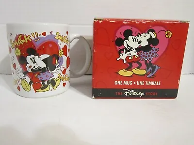 The Disney Store Mickey And Minnie Mouse Hearts Smack Kissing Mug Vintage • $7.99