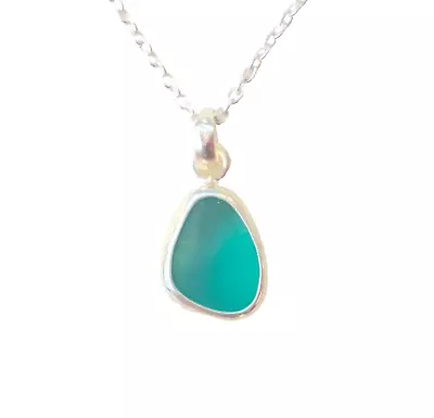 Petite Sea Glass Pendant Necklace-Minimalist Sterling Silver Pendant Beach Glass • $69.98