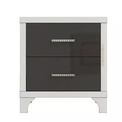 Elegant High Gloss Mirrored Nightstand With Metal Handle And 2 Drawers Black • $147.39