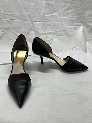Michael Kors Julieta D'Orsay Pump Shoes Stiletto Size 10 M Leather Black/ Gold • $23.39