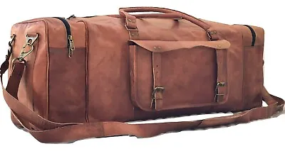 28  Leather Duffel Single Pocket Travel Tote Carryon Gym Sports Overnight Bag2 • $124.11