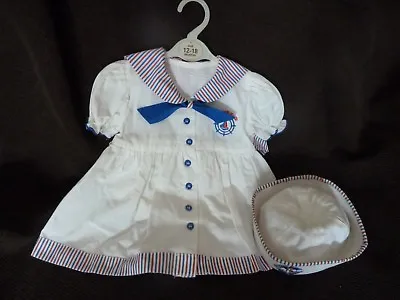 Vintage Baby Outfit - Beautiful Sailor Dress With Matching Hat - Collectible  • £22.99